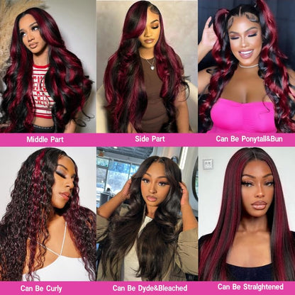 250% Density Burgundy Lace Front Wigs Human Hair Pre Plucked 13x6 Body Wave Lace Front Wigs Human Hair Glueless 99j Wine Red Colored Lace Front Wigs Human Hair for Women