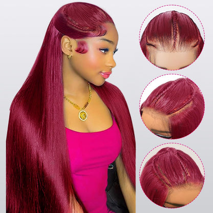 250% Density Burgundy Lace Front Wigs Human Hair Pre Plucked 13x6 Body Wave Lace Front Wigs Human Hair Glueless 99j Wine Red Colored Lace Front Wigs Human Hair for Women