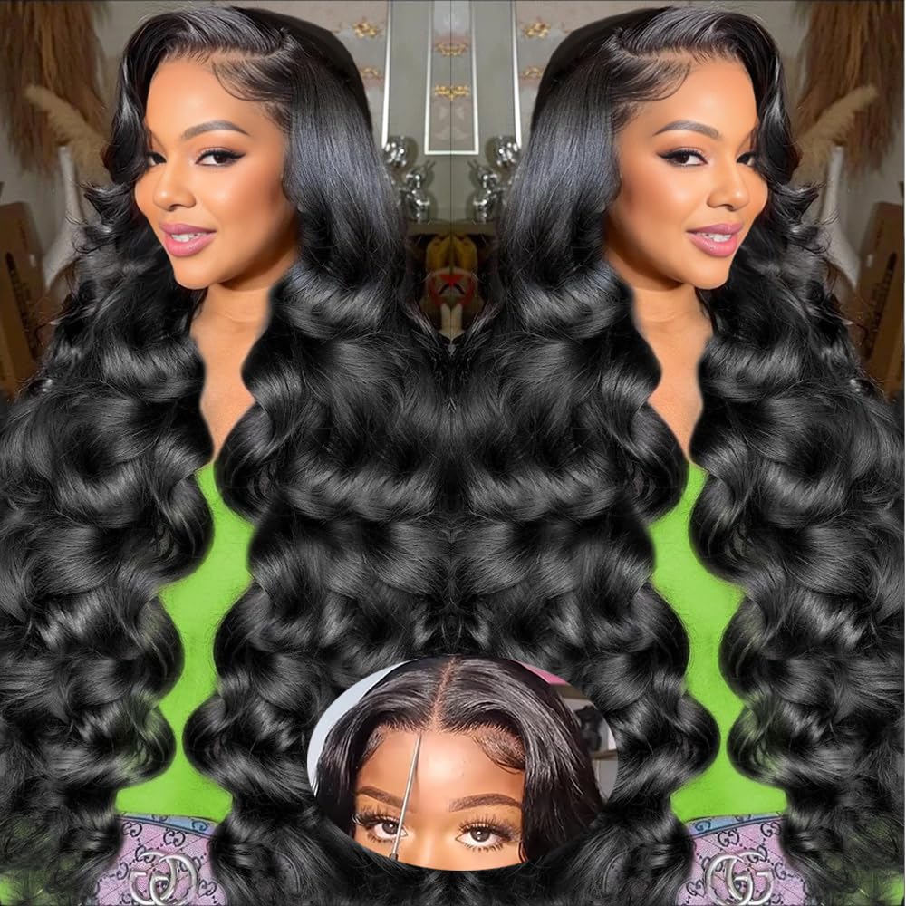 28 Inch Glueless Wigs Human Hair Pre Plucked Pre Cut 180% Density Wear and Go Glueless Wig 13x4 HD Body Wave Lace Front Wigs Human Hair for Women Frontal Wigs Human Hair with Baby Hair