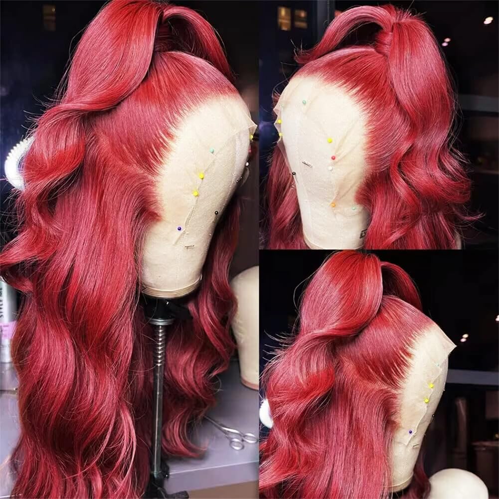 250% Density Burgundy Lace Front Wigs Human Hair Pre Plucked 13x6 Body Wave Lace Front Wigs Human Hair Glueless 99j Wine Red Colored Lace Front Wigs Human Hair for Women