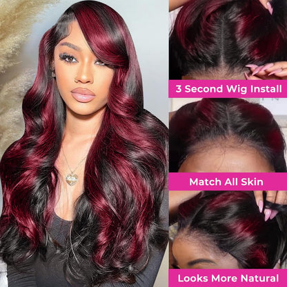 250% Density Burgundy Lace Front Wigs Human Hair Pre Plucked 13x6 Body Wave Lace Front Wigs Human Hair Glueless 99j Wine Red Colored Lace Front Wigs Human Hair for Women