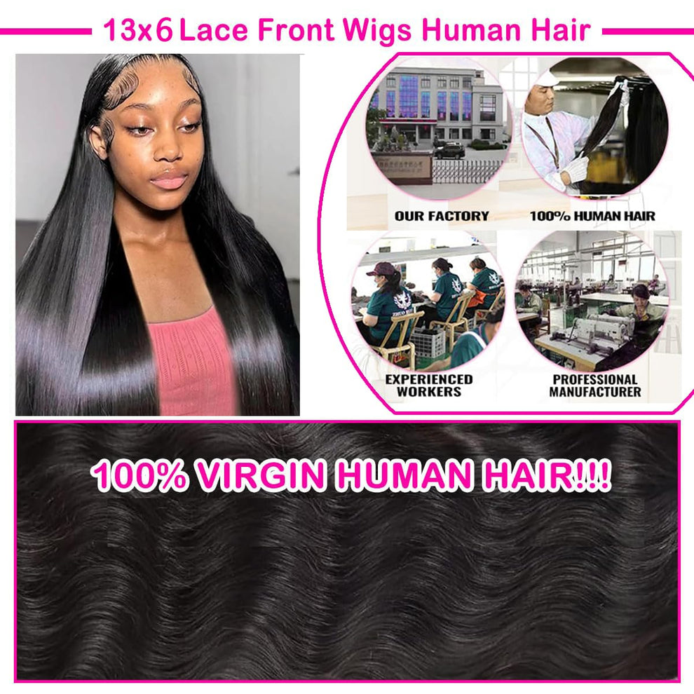 HAIRSW 13x6 Full Glueless Wig Transparent Lace Front Wig Straight Brazilian Human Hair