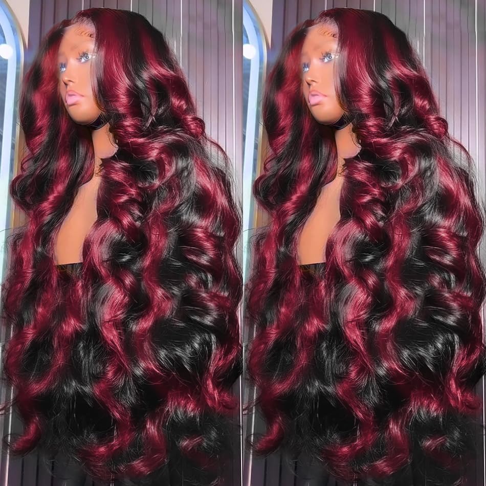 250% Density Burgundy Lace Front Wigs Human Hair Pre Plucked 13x6 Body Wave Lace Front Wigs Human Hair Glueless 99j Wine Red Colored Lace Front Wigs Human Hair for Women