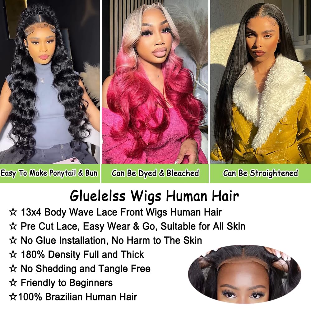 28 Inch Glueless Wigs Human Hair Pre Plucked Pre Cut 180% Density Wear and Go Glueless Wig 13x4 HD Body Wave Lace Front Wigs Human Hair for Women Frontal Wigs Human Hair with Baby Hair