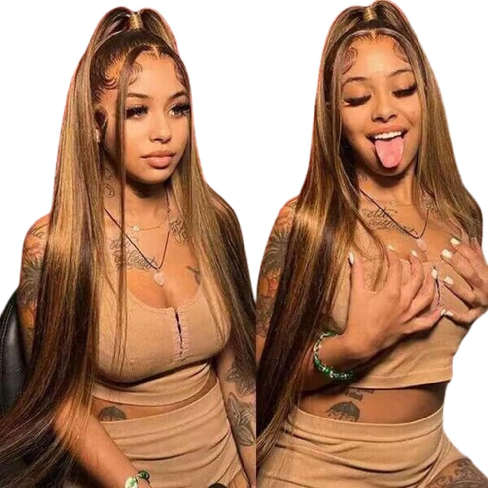 HD Straight Lace Front Wig, 4/27 Honey Blonde Highlight, Glueless Human Hair