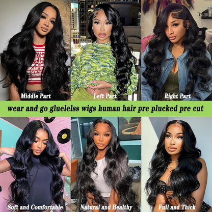 28 Inch Glueless Wigs Human Hair Pre Plucked Pre Cut 180% Density Wear and Go Glueless Wig 13x4 HD Body Wave Lace Front Wigs Human Hair for Women Frontal Wigs Human Hair with Baby Hair