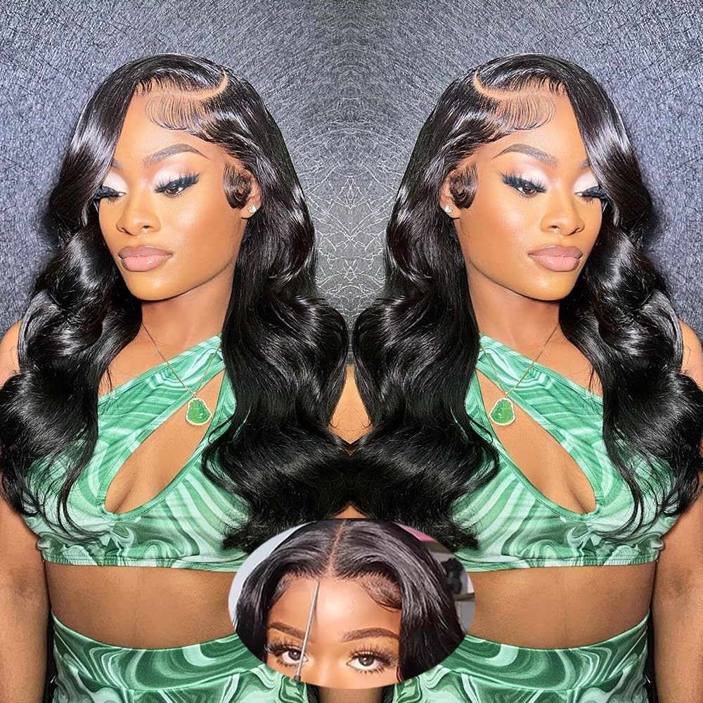 28 Inch Glueless Wigs Human Hair Pre Plucked Pre Cut 180% Density Wear and Go Glueless Wig 13x4 HD Body Wave Lace Front Wigs Human Hair for Women Frontal Wigs Human Hair with Baby Hair