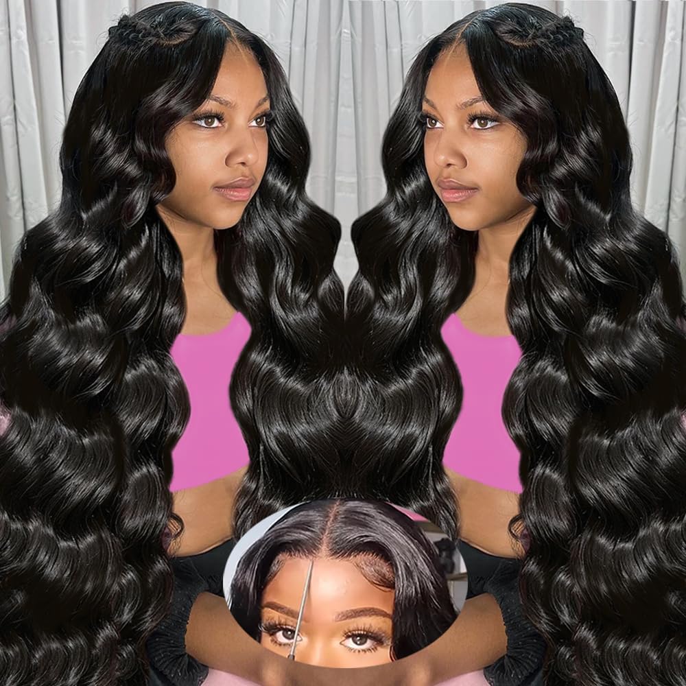 28 Inch Glueless Wigs Human Hair Pre Plucked Pre Cut 180% Density Wear and Go Glueless Wig 13x4 HD Body Wave Lace Front Wigs Human Hair for Women Frontal Wigs Human Hair with Baby Hair