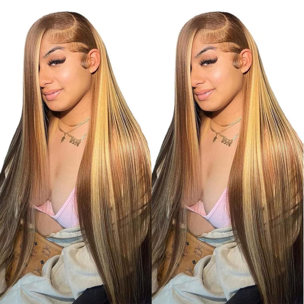 HD Straight Lace Front Wig, 4/27 Honey Blonde Highlight, Glueless Human Hair