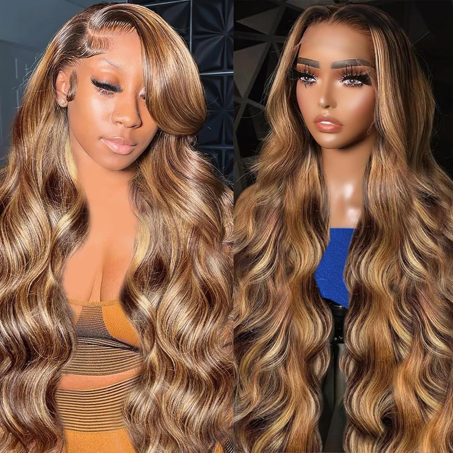 5x5 Closure Wig Highlight Ombre Body Wave HD Lace Closure Wigs Human Hair for Women Balayage P4/27 Honey Blonde Wig Pre Plucked With Baby Hair 180% Glueless 22 Inch