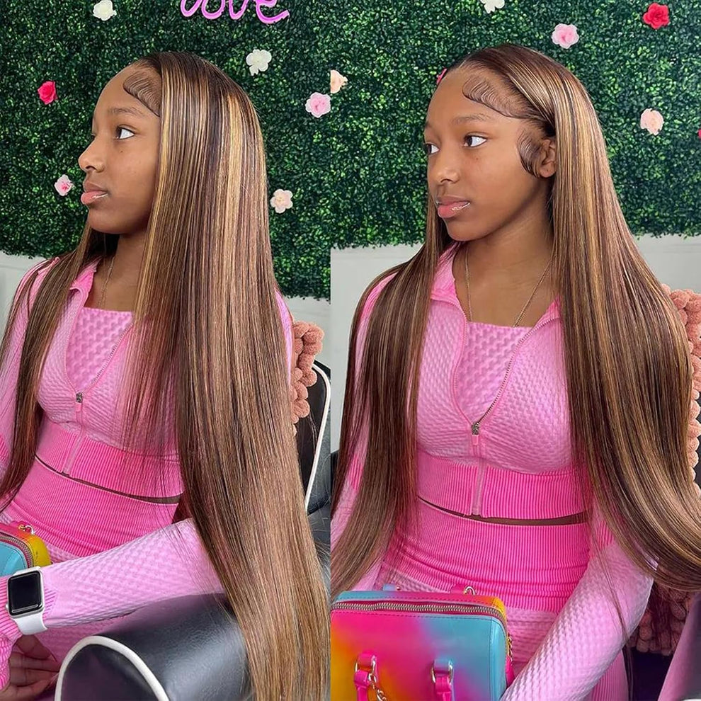 HD Straight Lace Front Wig, 4/27 Honey Blonde Highlight, Glueless Human Hair