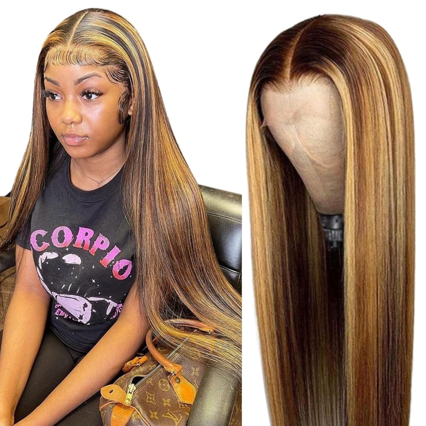 Lace Front Wig Human Hair  Highlight HD Straight Lace Front Wigs  4/27 Colored Honey Blonde HD Lace Frontal Wigs For Women Glueless Pre Plucked with Baby Hair