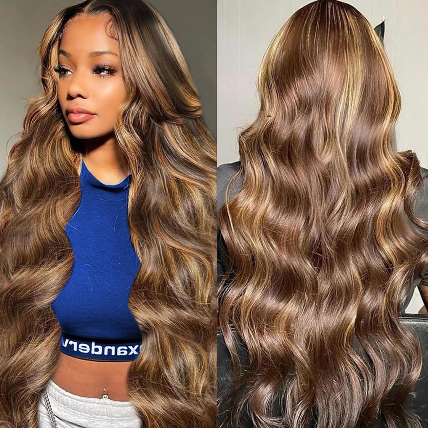 5x5 Closure Wig Highlight Ombre Body Wave HD Lace Closure Wigs Human Hair for Women Balayage P4/27 Honey Blonde Wig Pre Plucked With Baby Hair 180% Glueless 22 Inch