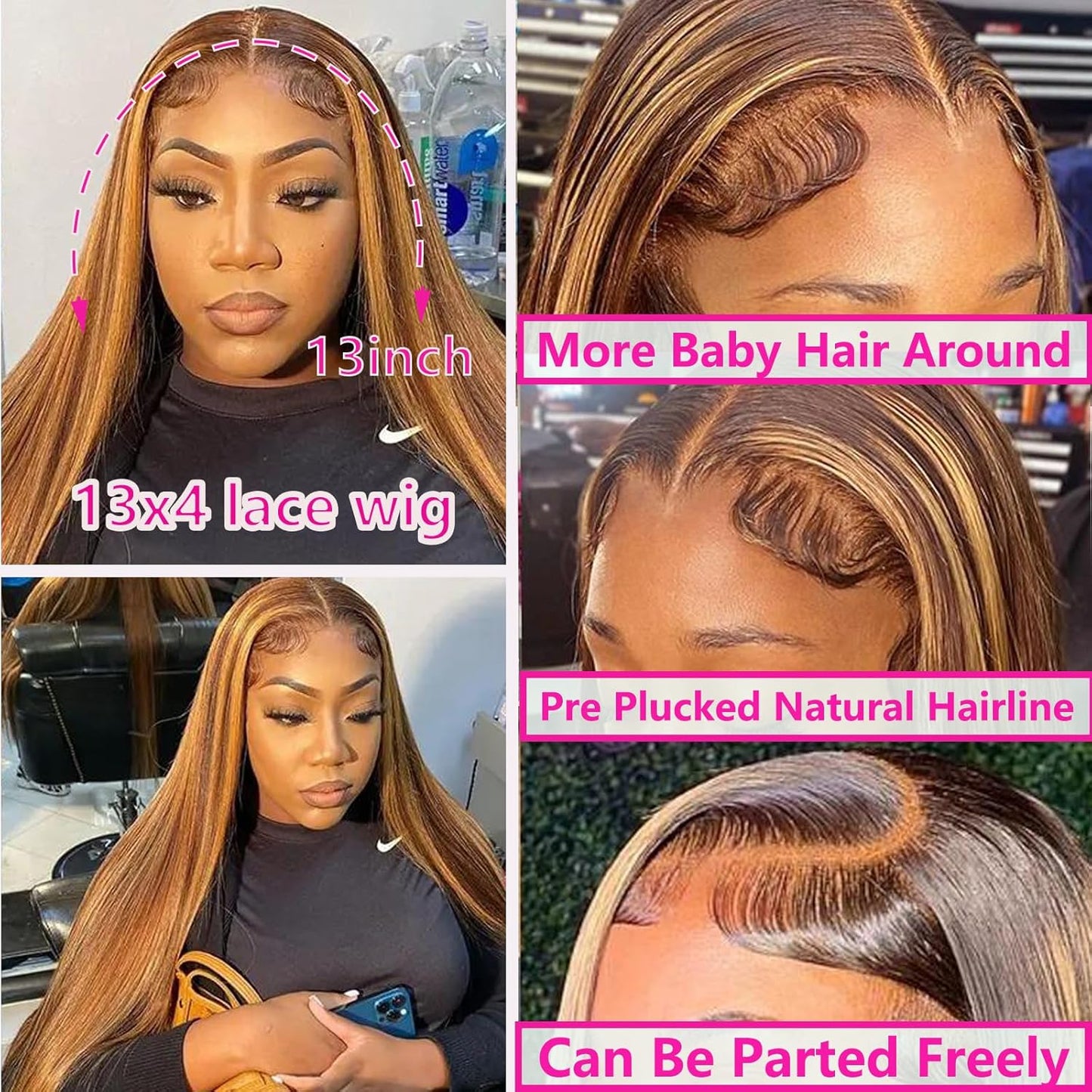 Lace Front Wig Human Hair  Highlight HD Straight Lace Front Wigs  4/27 Colored Honey Blonde HD Lace Frontal Wigs For Women Glueless Pre Plucked with Baby Hair