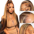 HD Straight Lace Front Wig, 4/27 Honey Blonde Highlight, Glueless Human Hair