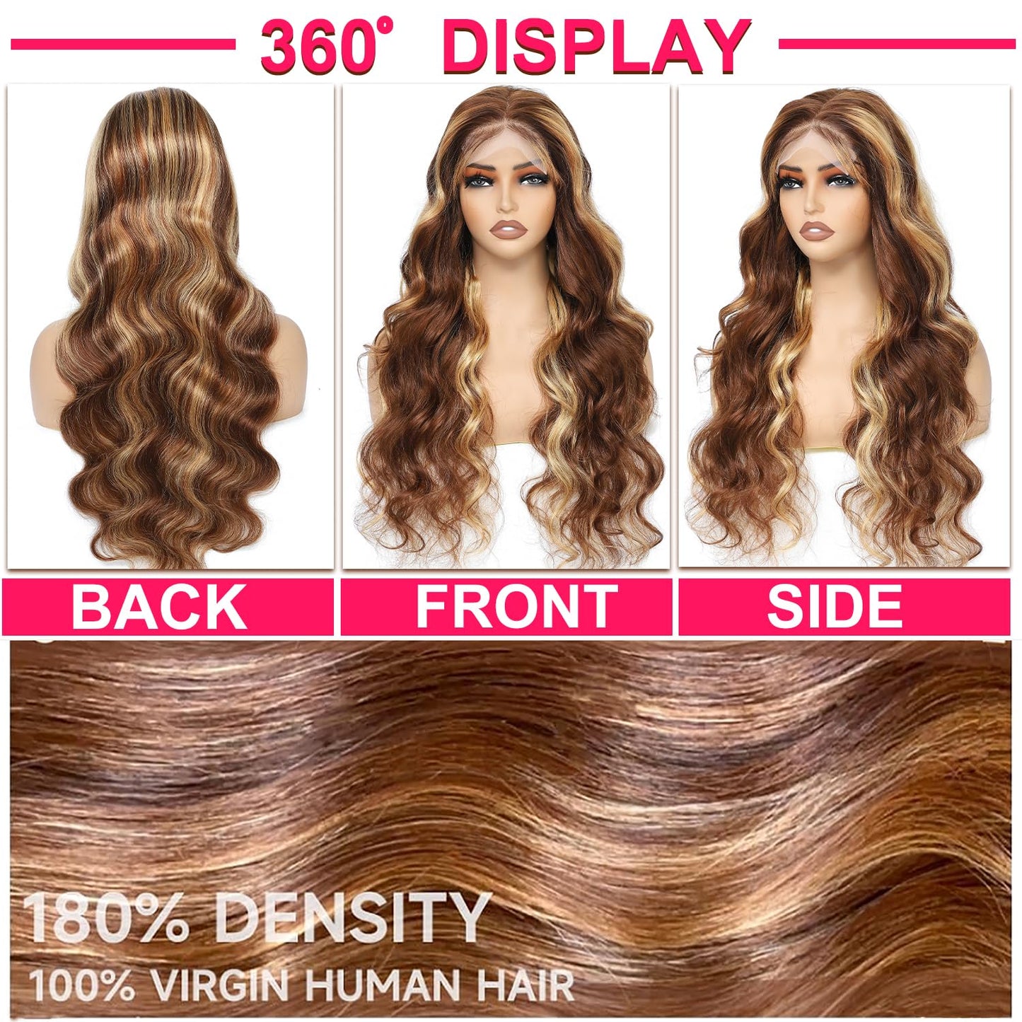 5x5 Closure Wig Highlight Ombre Body Wave HD Lace Closure Wigs Human Hair for Women Balayage P4/27 Honey Blonde Wig Pre Plucked With Baby Hair 180% Glueless 22 Inch