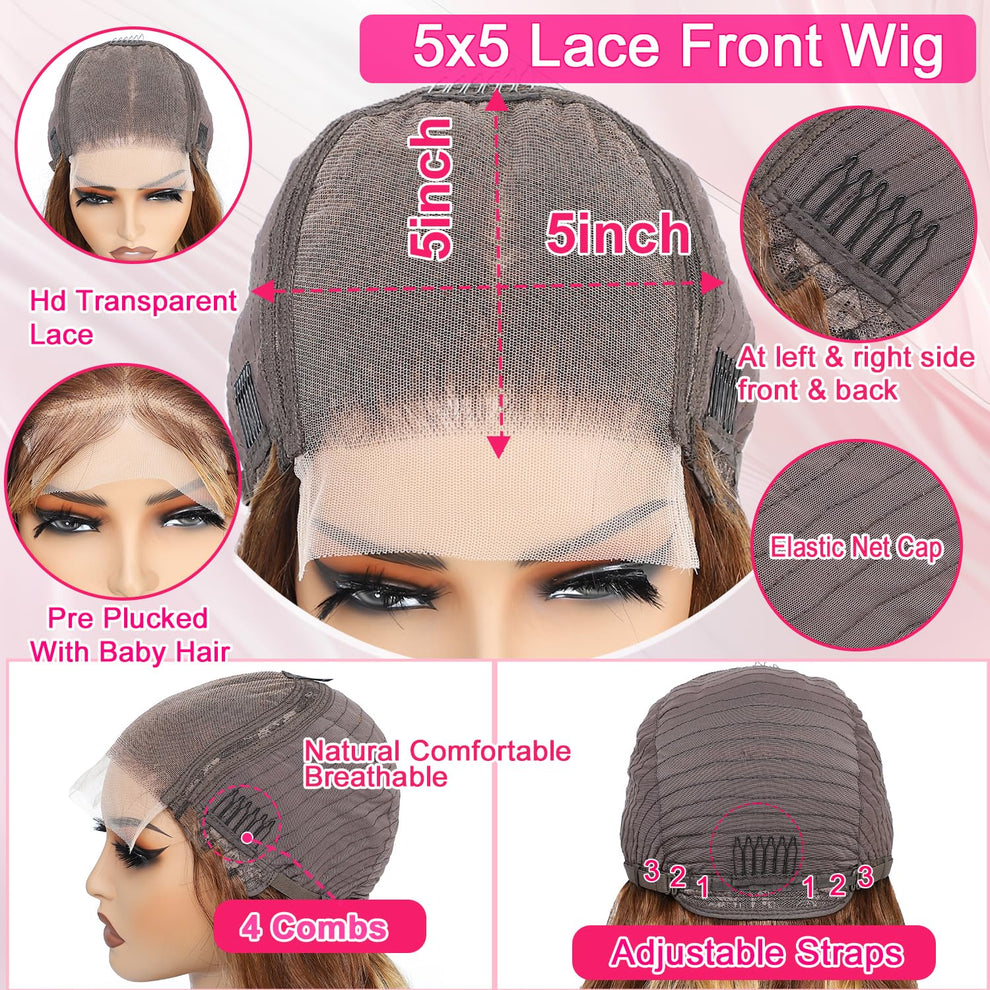 4/27 Highlight 5x5 Glueless Lace Closure Wigs HAIRSW Body Wave Wigs Virgin Hair