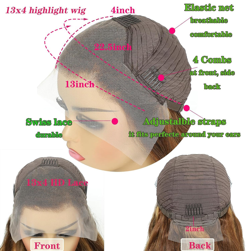 HD Straight Lace Front Wig, 4/27 Honey Blonde Highlight, Glueless Human Hair