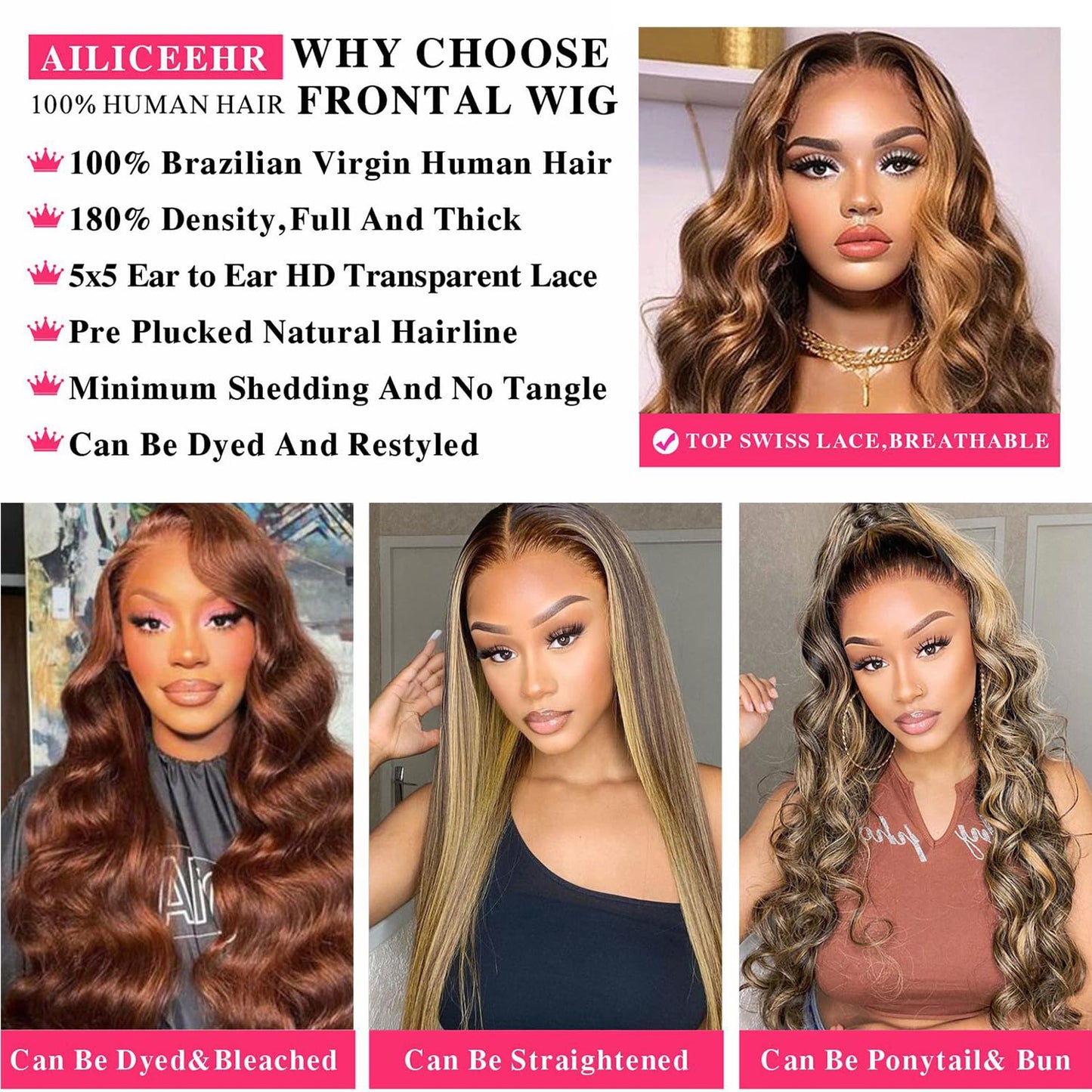 5x5 Closure Wig Highlight Ombre Body Wave HD Lace Closure Wigs Human Hair for Women Balayage P4/27 Honey Blonde Wig Pre Plucked With Baby Hair 180% Glueless 22 Inch