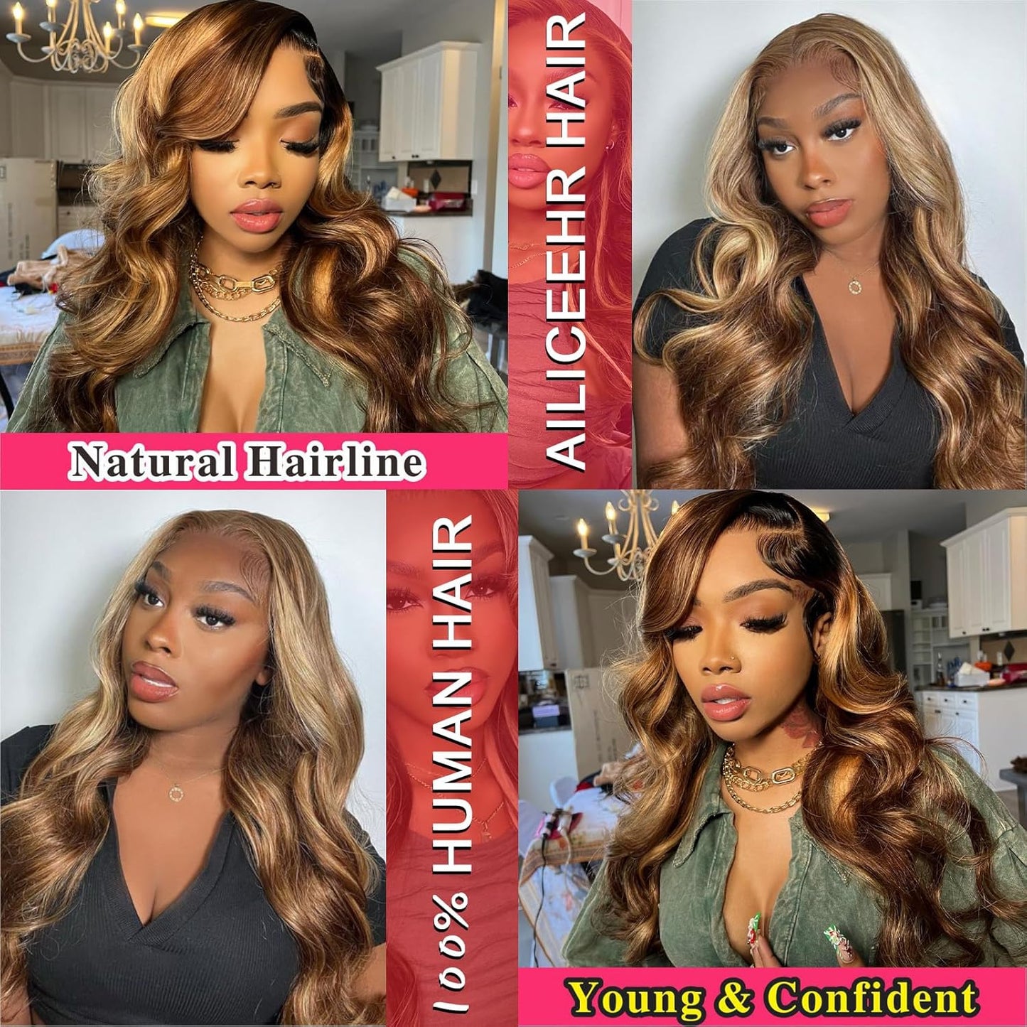 5x5 Closure Wig Highlight Ombre Body Wave HD Lace Closure Wigs Human Hair for Women Balayage P4/27 Honey Blonde Wig Pre Plucked With Baby Hair 180% Glueless 22 Inch